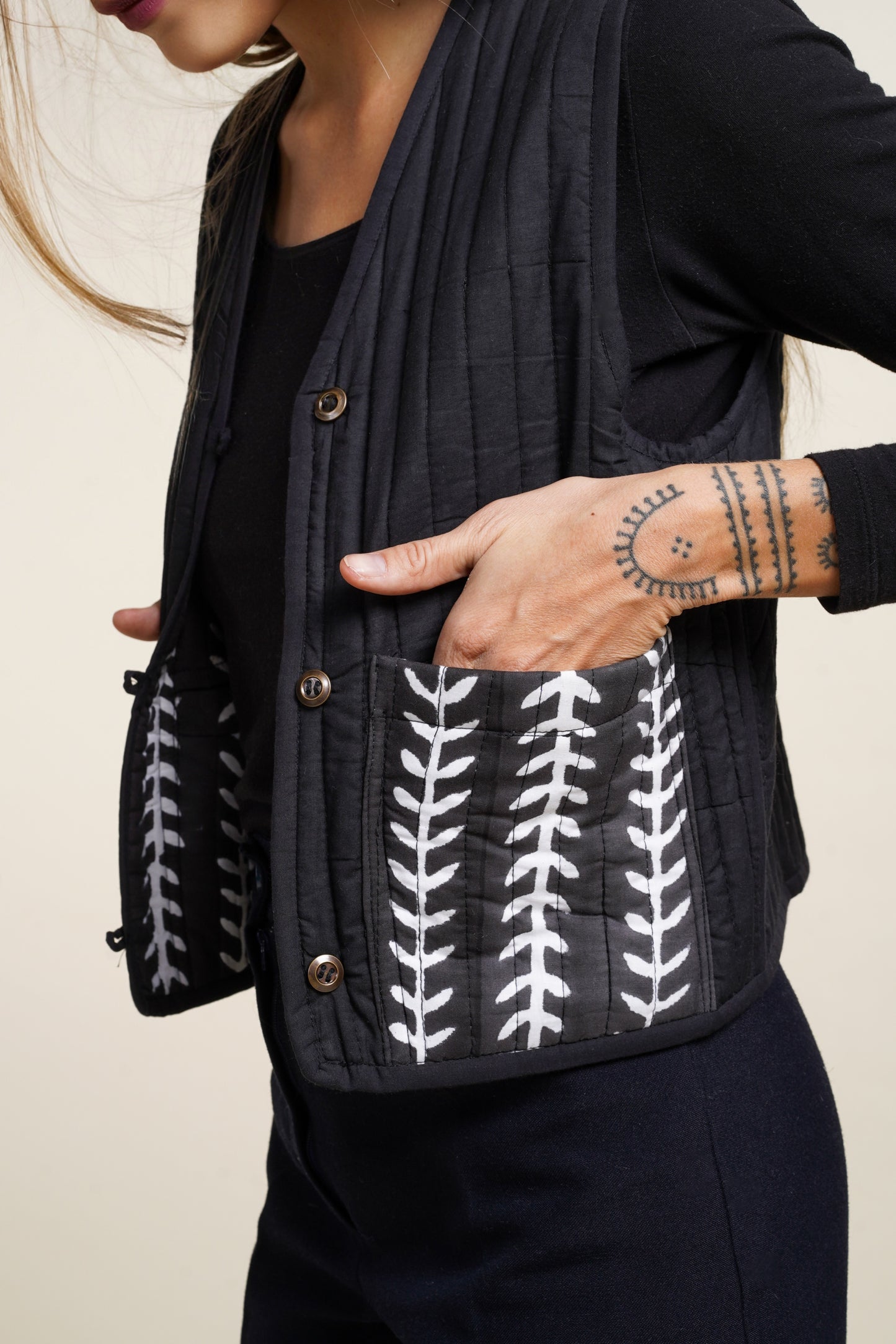 GILET REVERSIBLE BLOCKPRINT MATISSE NOIR