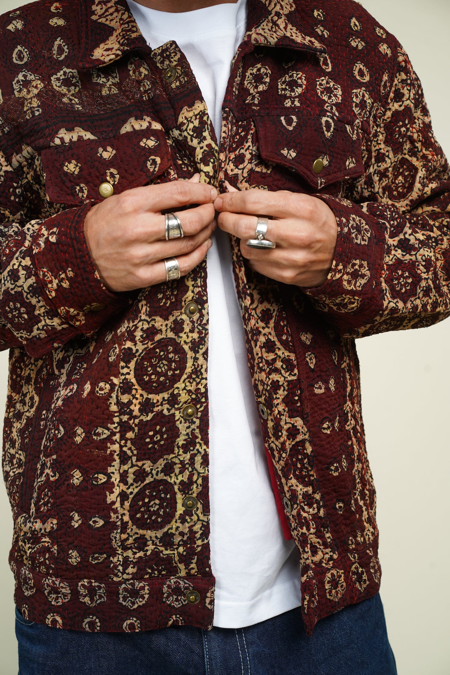 17. KANTHA AJRAK DENIM JACKET L