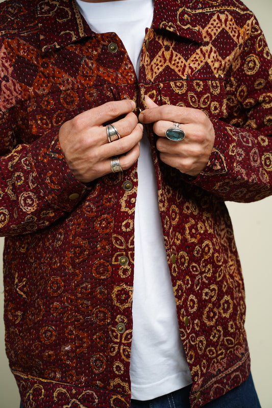 21. KANTHA AJRAK DENIM JACKET L
