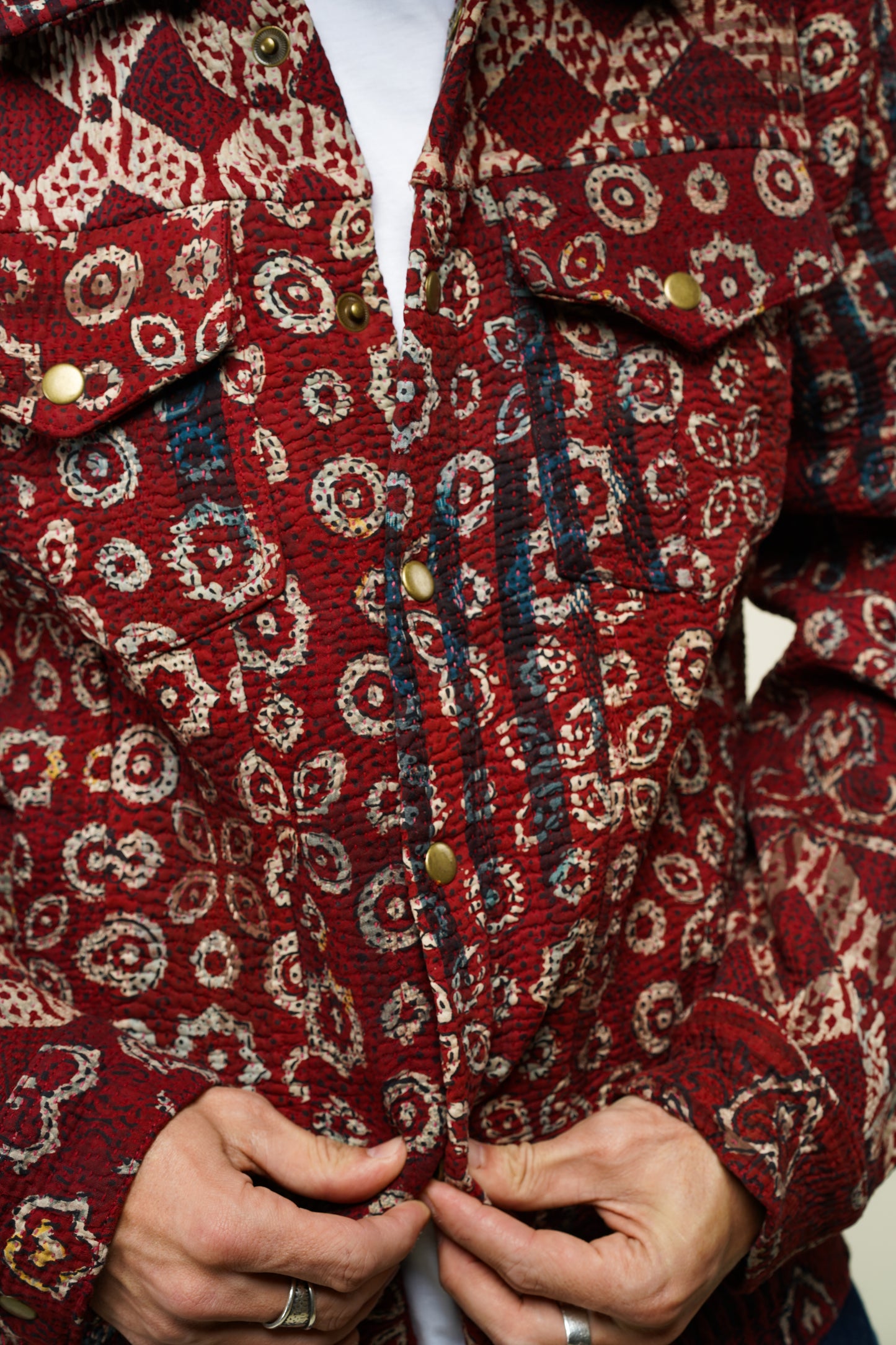 19. KANTHA AJRAK DENIM JACKET L