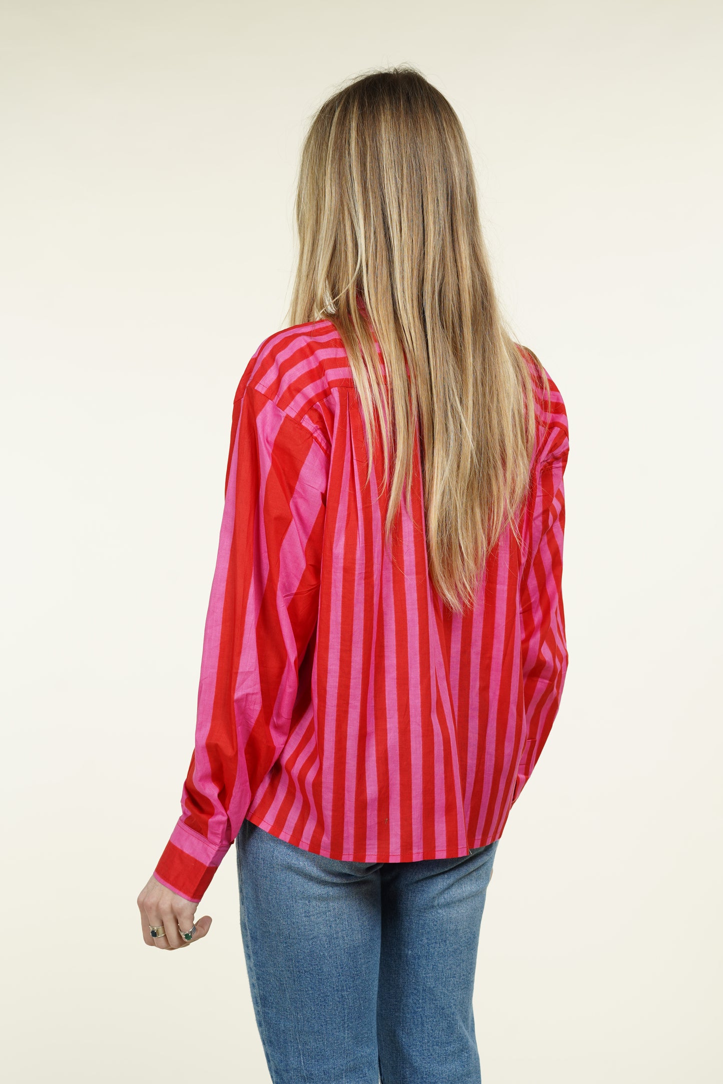 CHEMISE RAYURE ASYMETRIQUE ROUGE ROSE