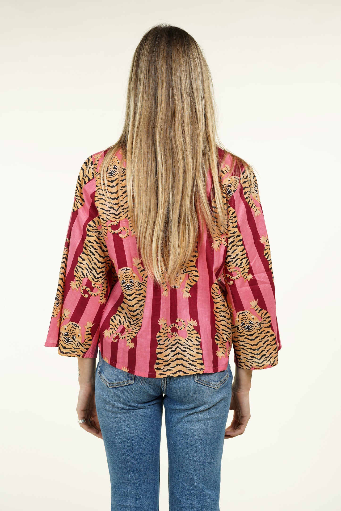 CHEMISE KIMONO TIGRE ROSE