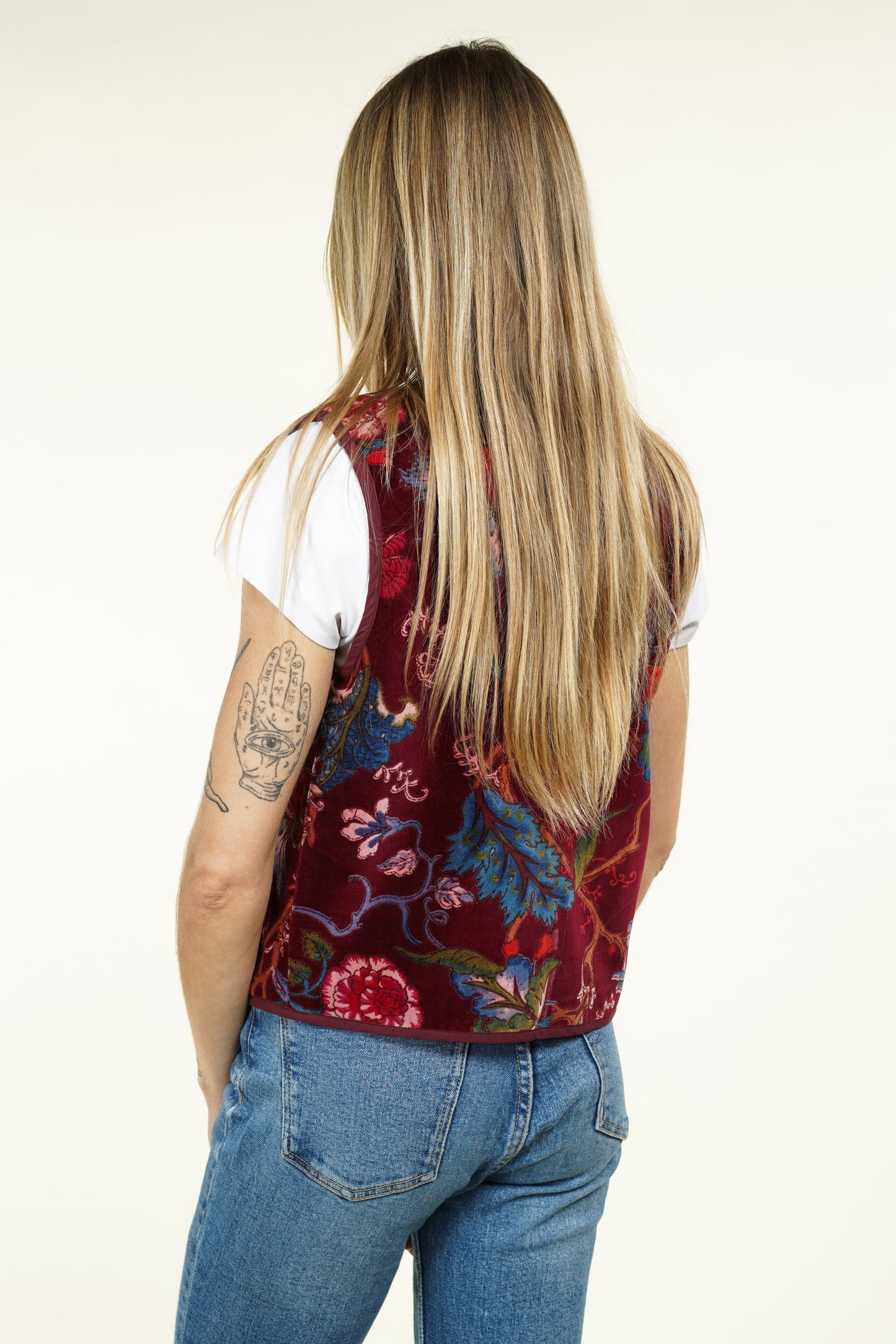 GILET VELOUR BORDEAUX FLORAUX