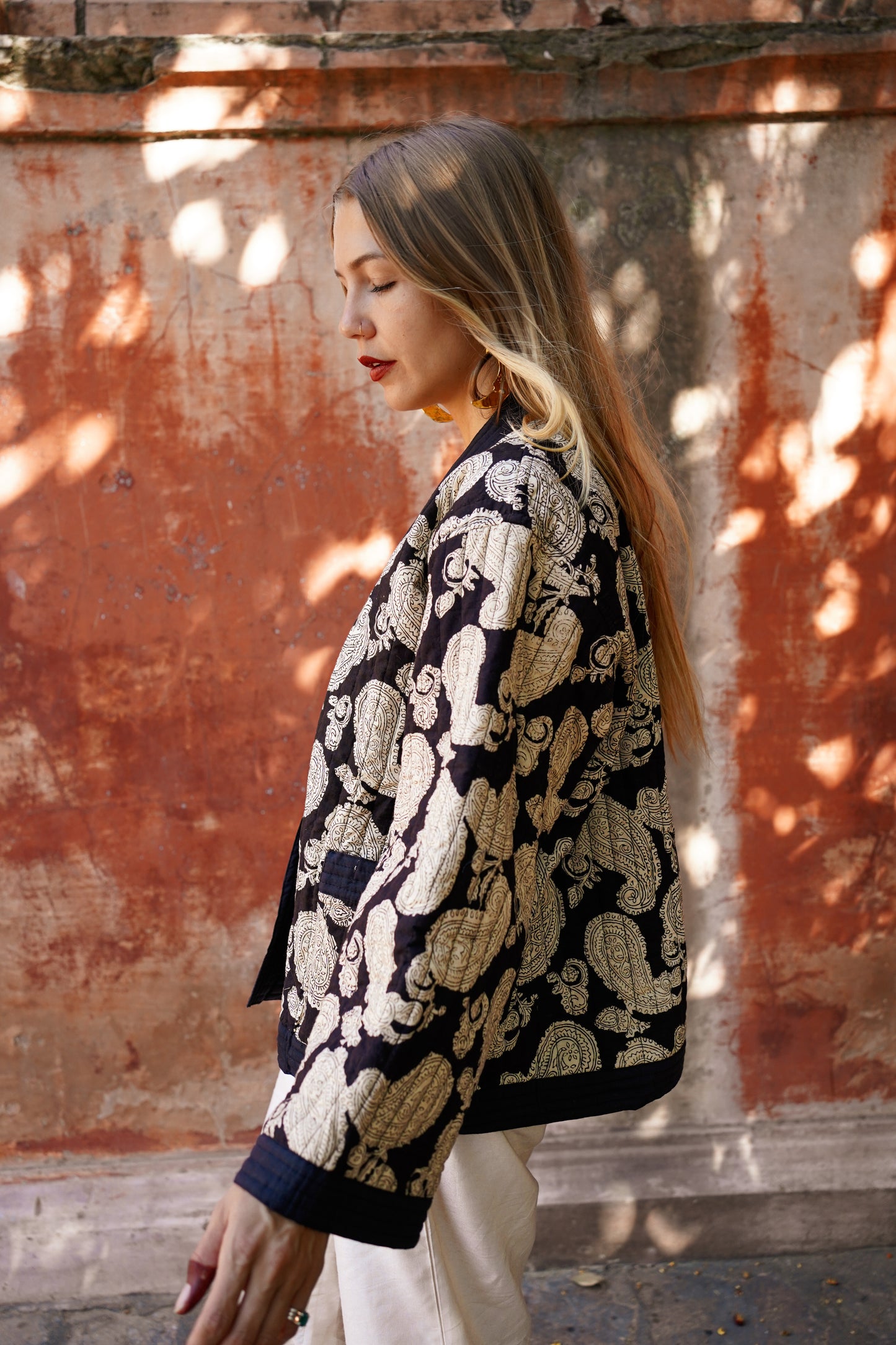 KIMONO BLOCKPRINT MATELASSÉ PAISLEY