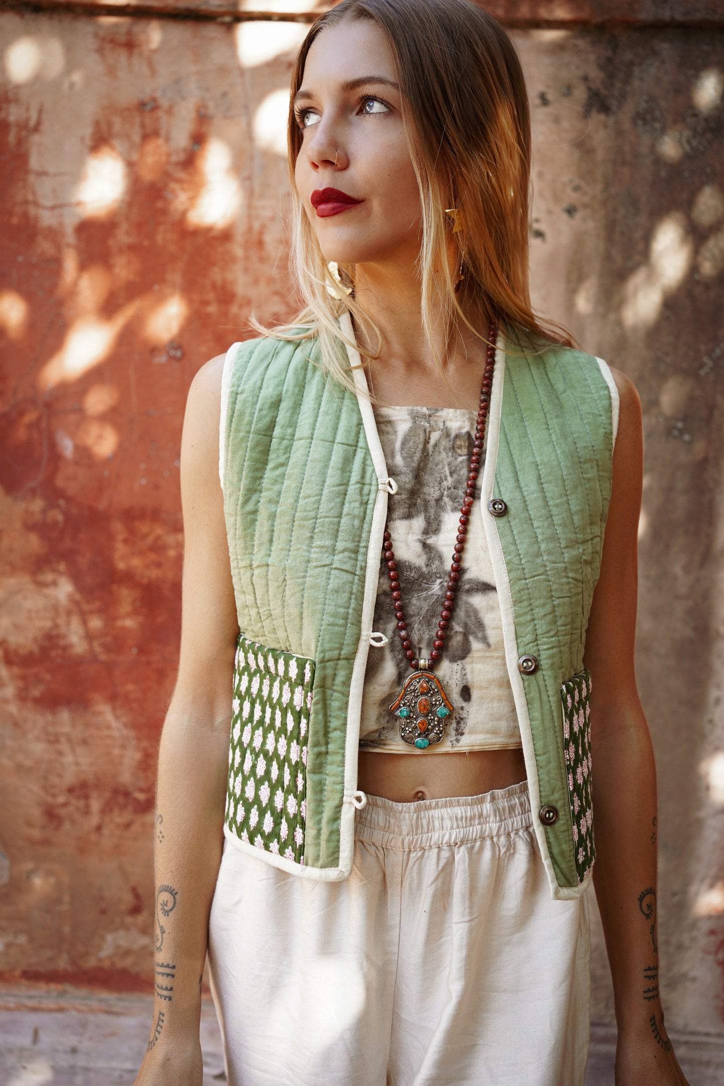 GILET REVERSIBLE BLOCKPRINT PROVENCE VERT