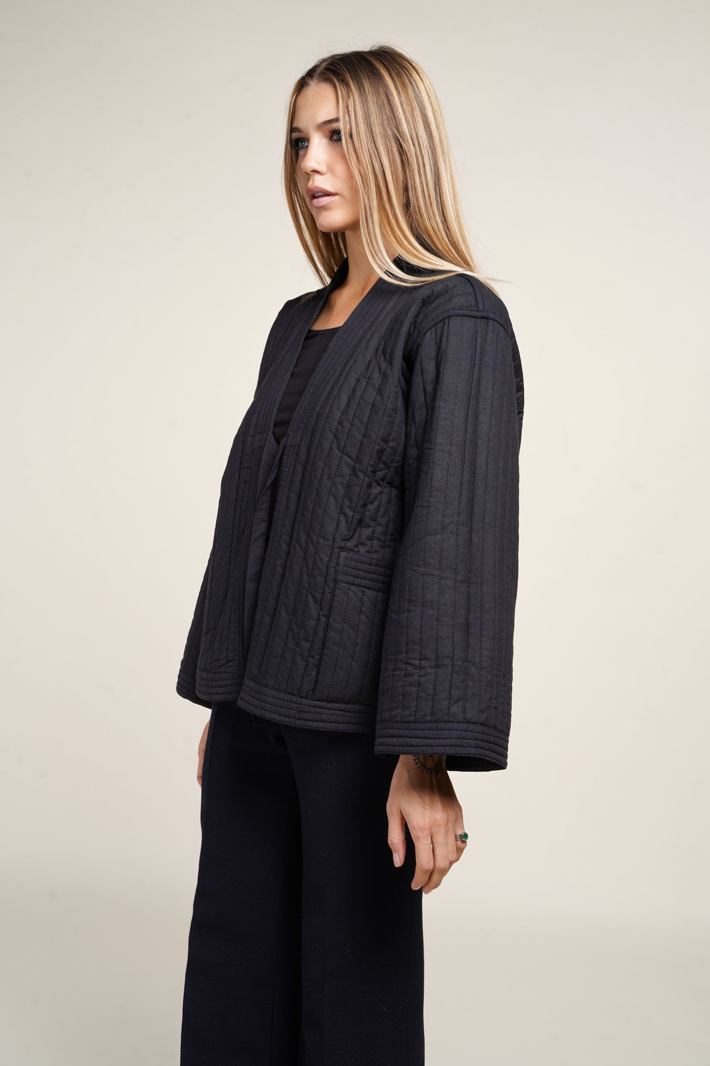 KIMONO BLOCKPRINT MATELASSÉ CAPPUCCINO