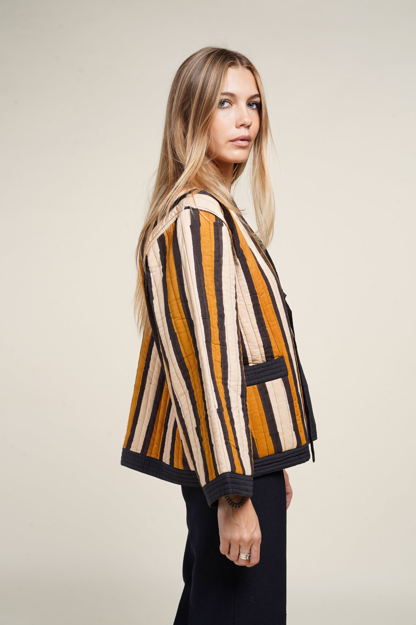 KIMONO BLOCKPRINT MATELASSÉ CAPPUCCINO