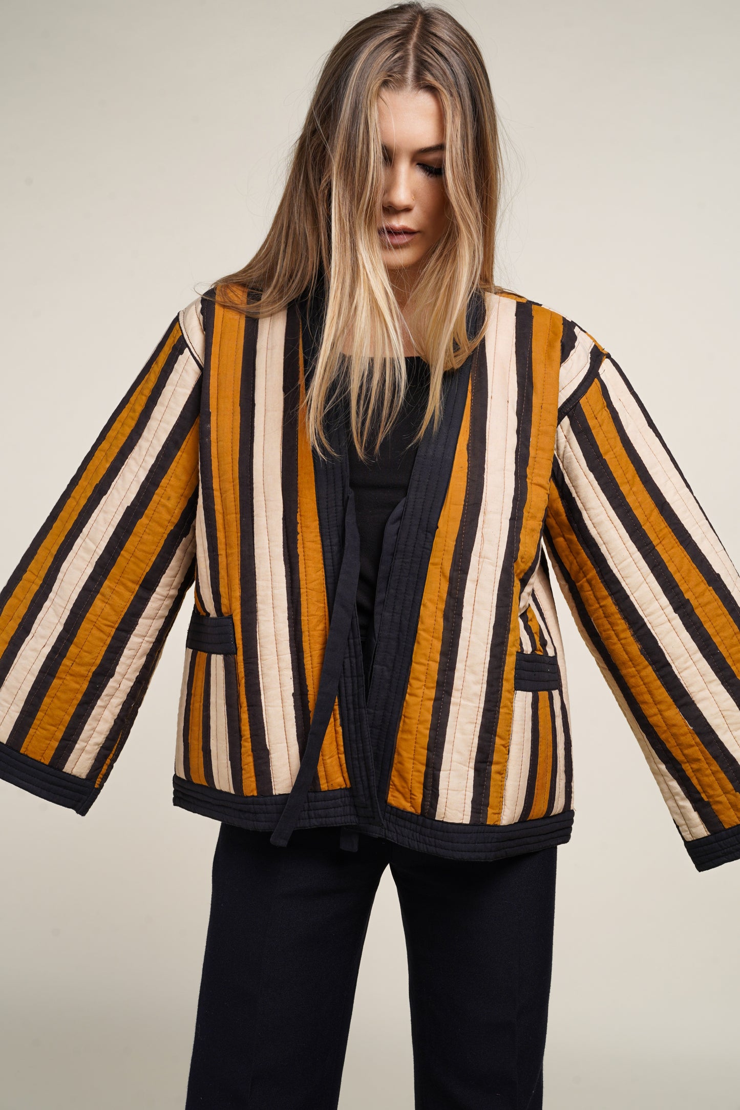KIMONO BLOCKPRINT MATELASSÉ CAPPUCCINO