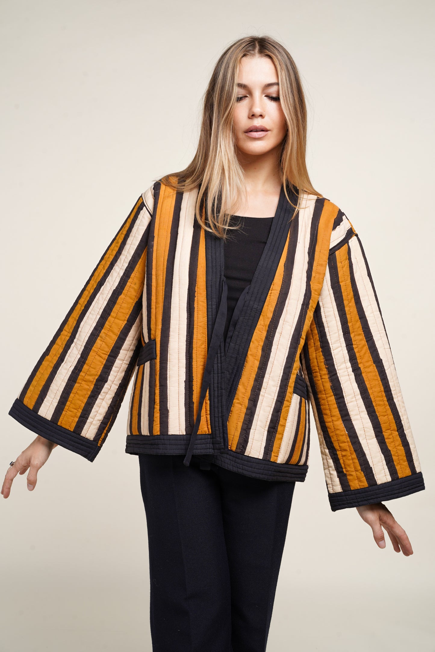 KIMONO BLOCKPRINT MATELASSÉ CAPPUCCINO