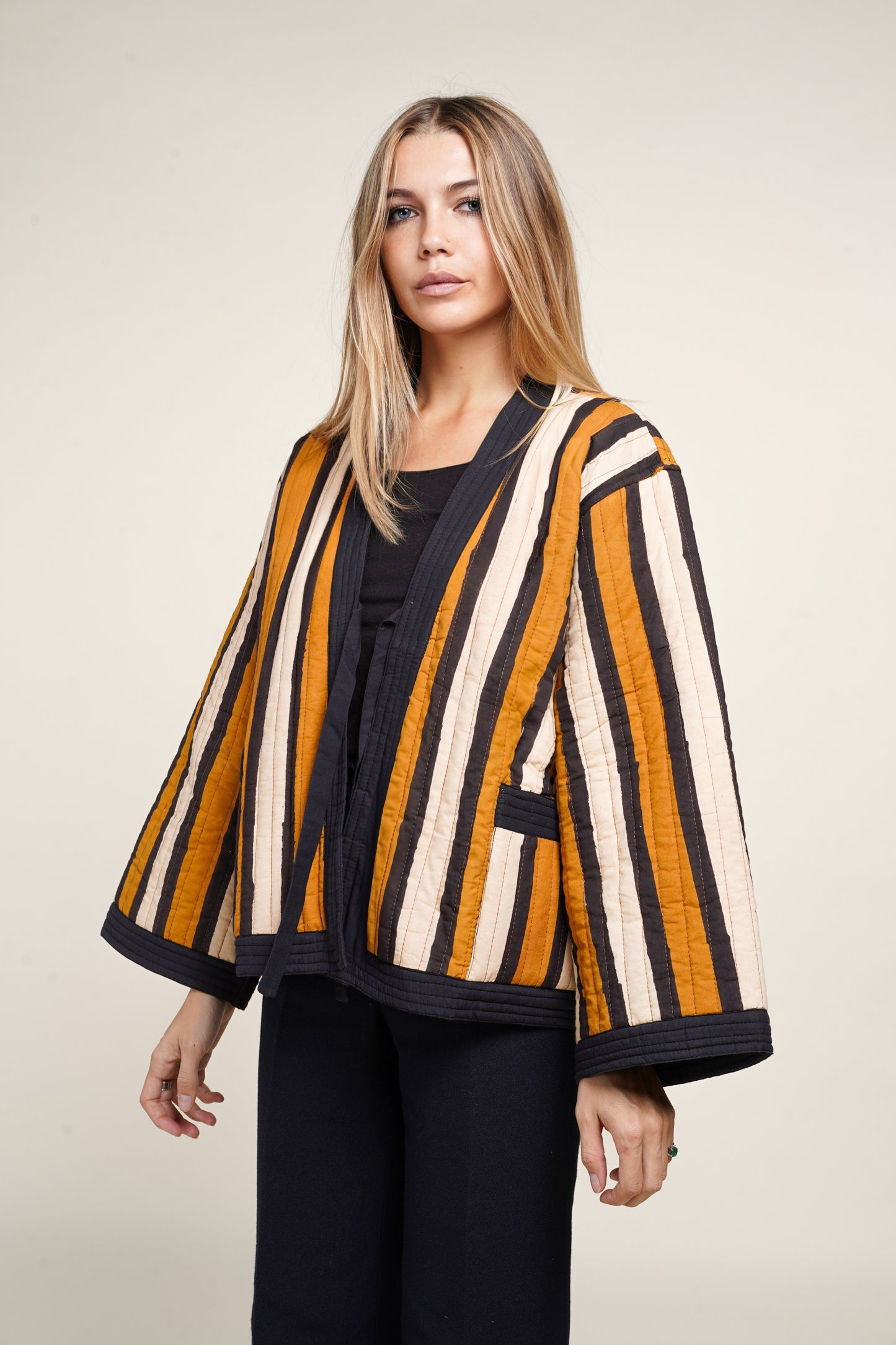 KIMONO BLOCKPRINT MATELASSÉ CAPPUCCINO