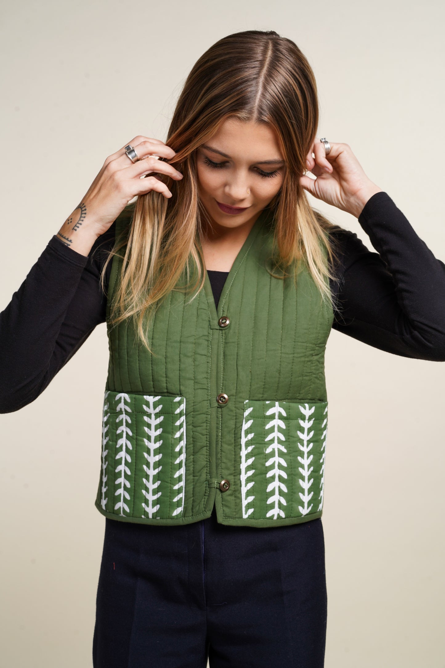 GILET REVERSIBLE BLOCKPRINT MATISSE VERT