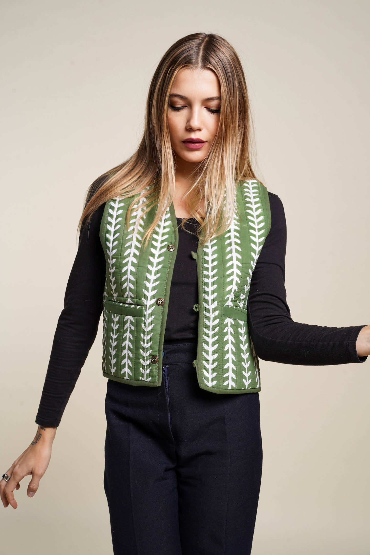 GILET REVERSIBLE BLOCKPRINT MATISSE VERT