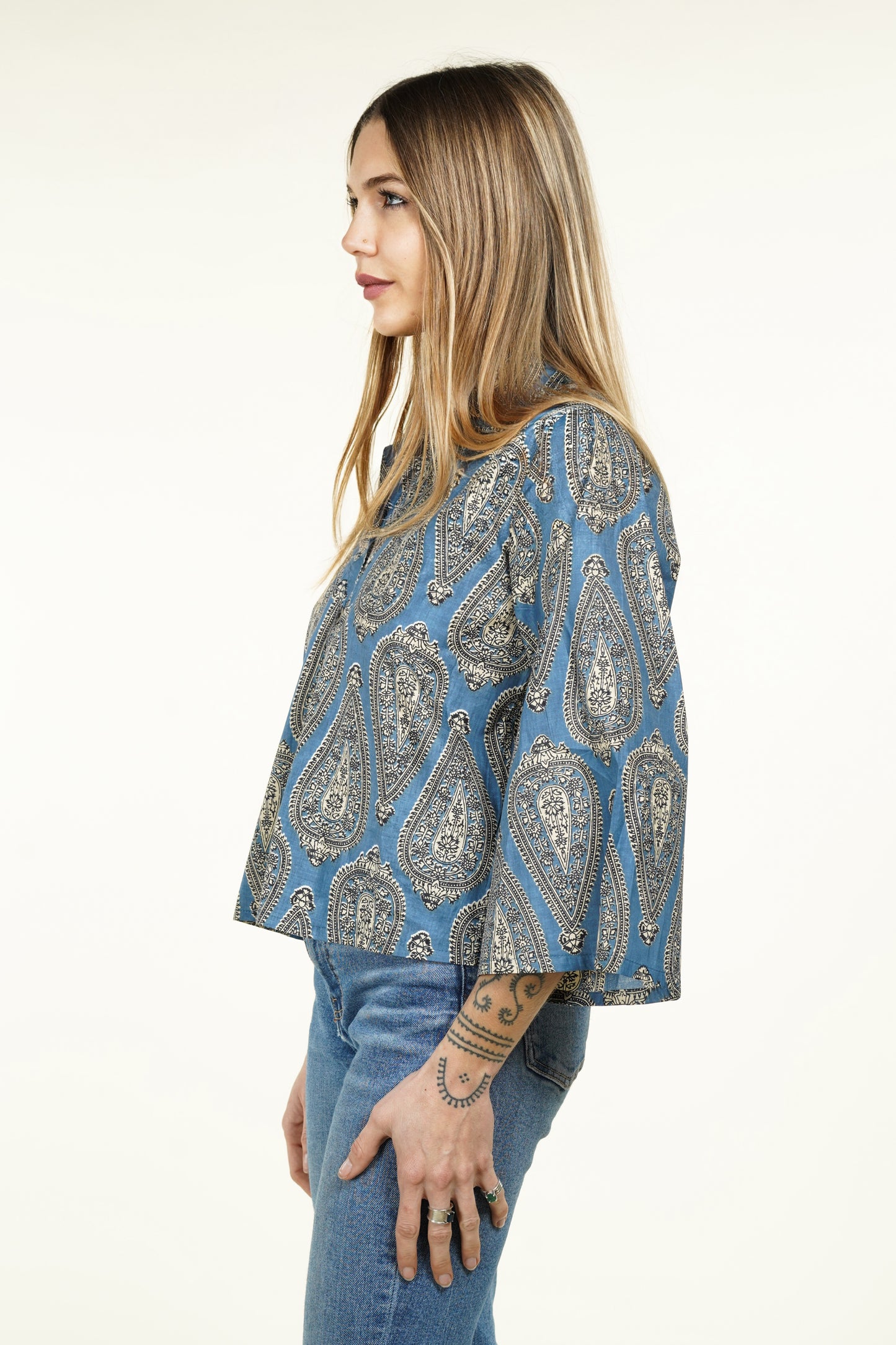 CHEMISE KIMONO PAISLEY BLEU