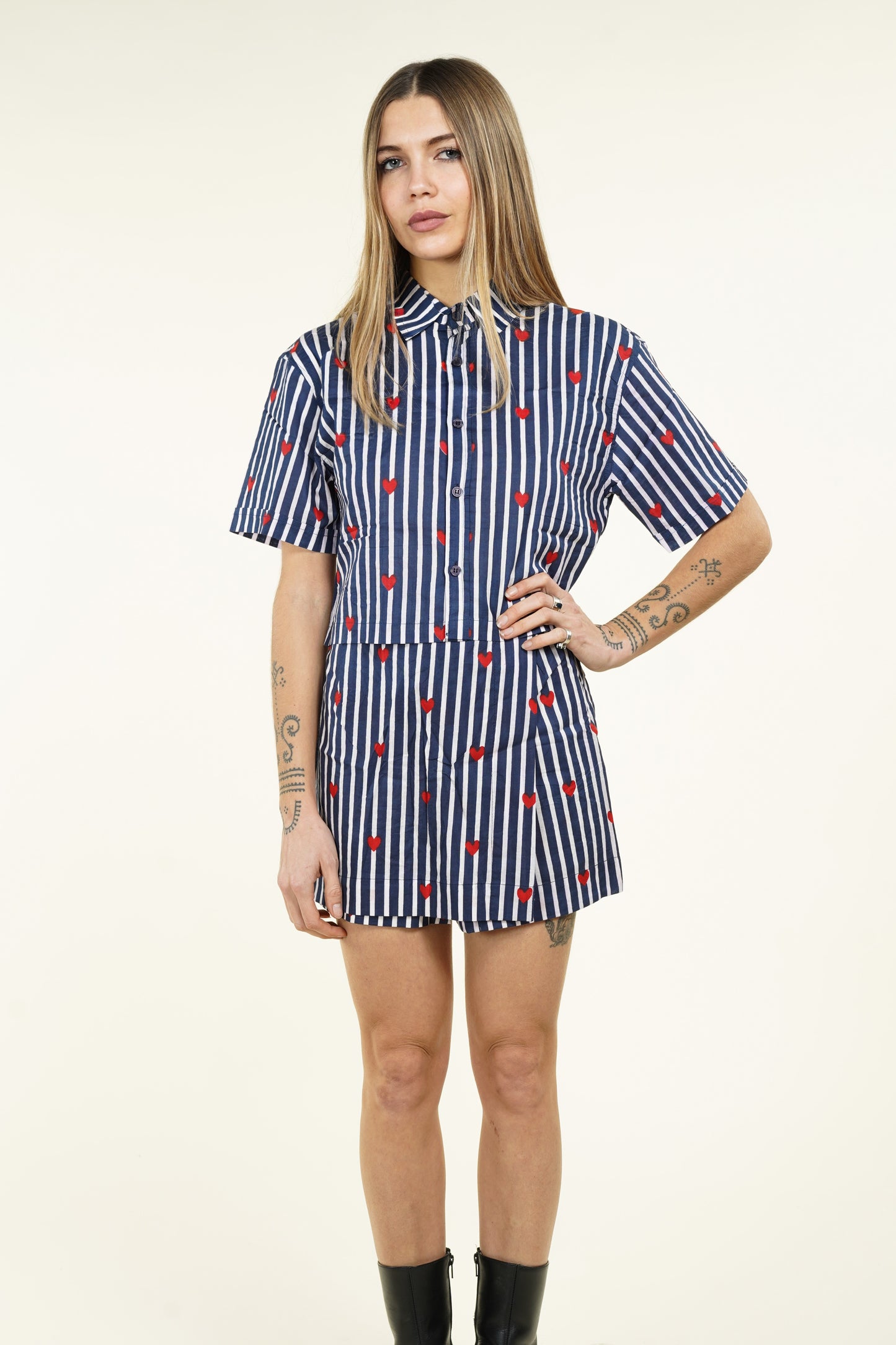 CHEMISE MANCHES COURTES BLEUE COEUR