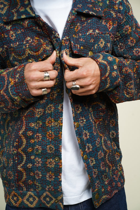 14. KANTHA AJRAK DENIM JACKET L