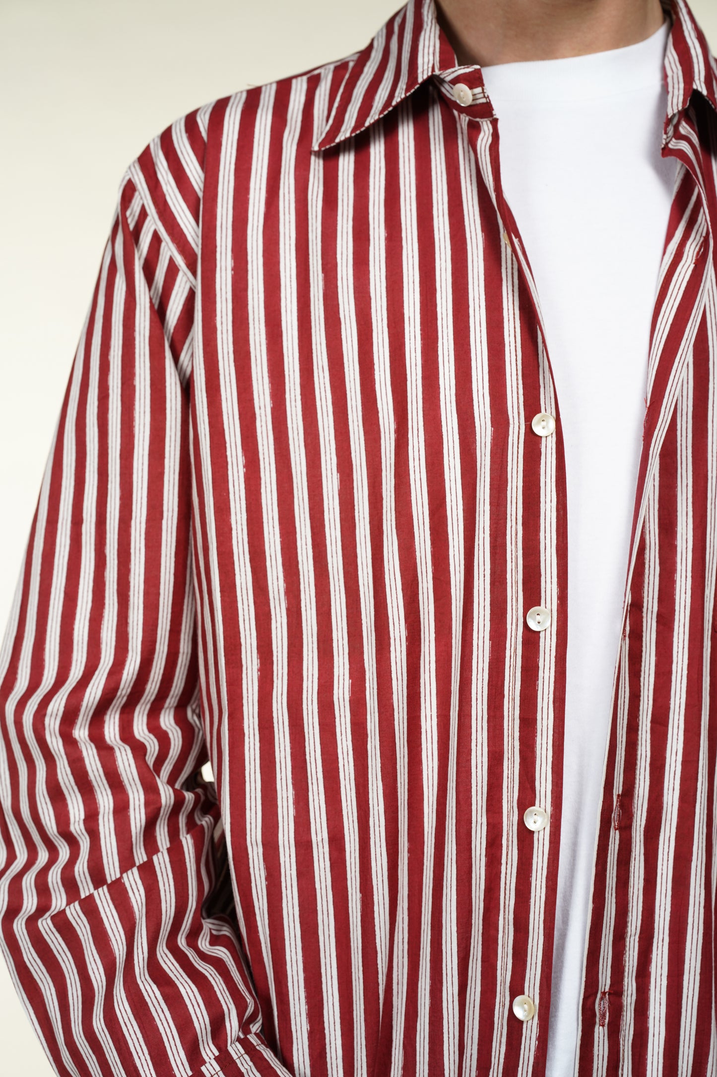 CHEMISE HOMME MANCHES LONGUES RAYÉE ROUGE