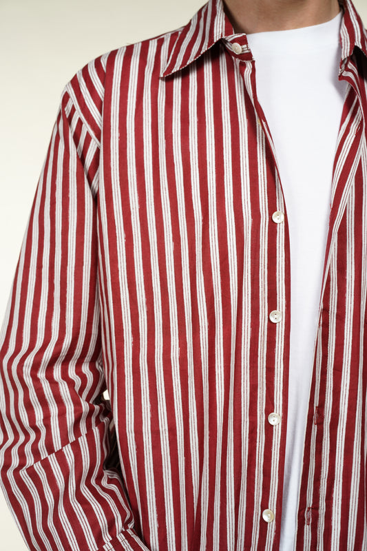 CHEMISE HOMME MANCHES LONGUES RAYÉE ROUGE