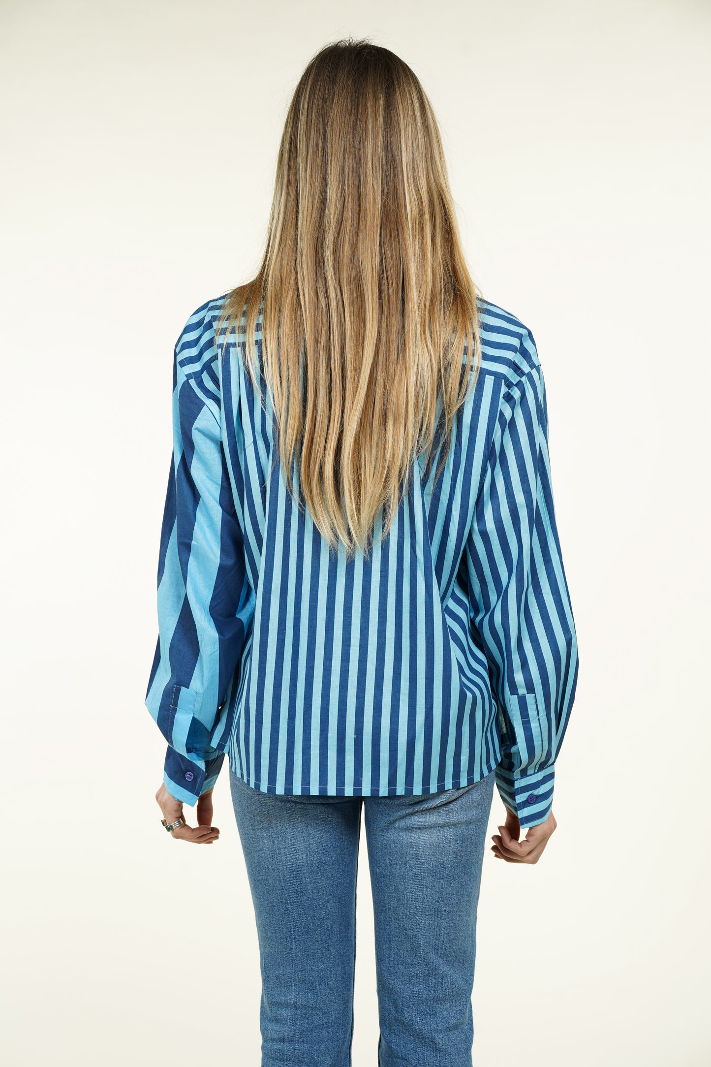 CHEMISE RAYURE ASYMETRIQUE BLEUE
