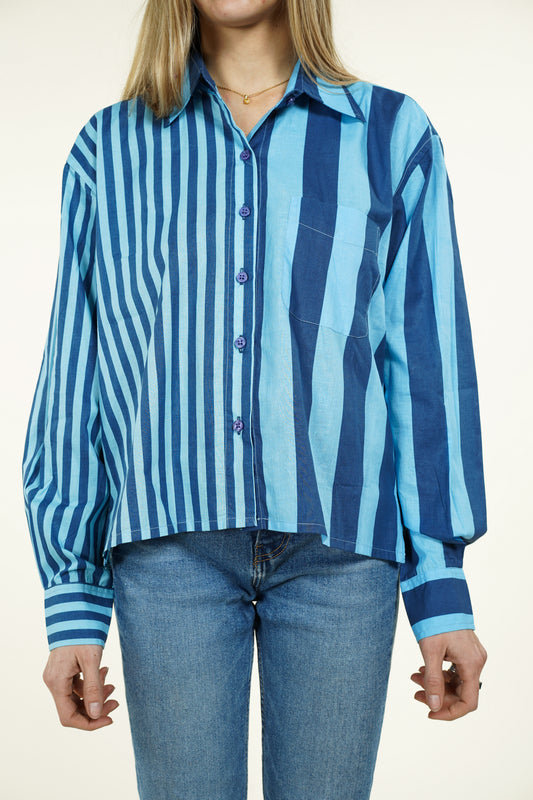 CHEMISE RAYURE ASYMETRIQUE BLEUE