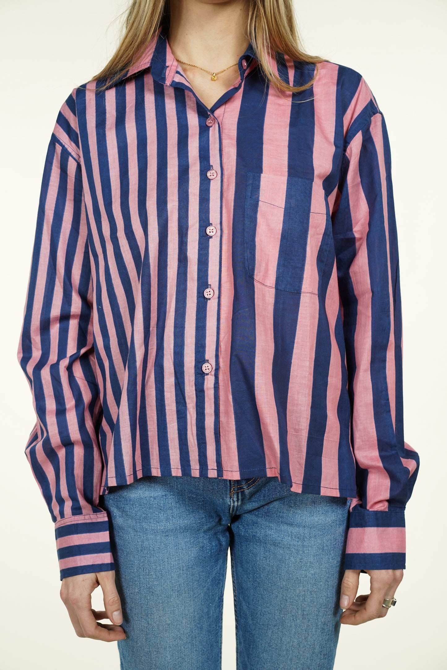 CHEMISE RAYURE ASYMETRIQUE ROSE ET BLEUE