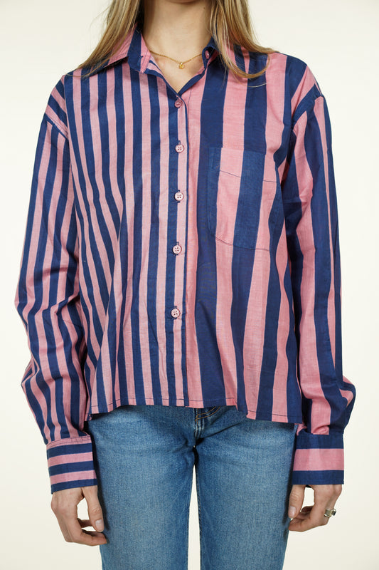 CHEMISE RAYURE ASYMETRIQUE ROSE ET BLEUE