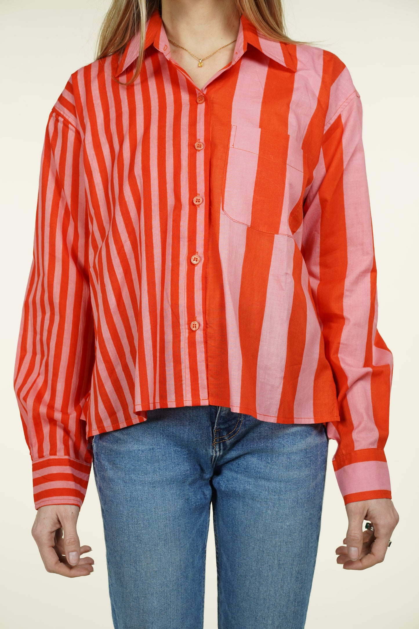 CHEMISE RAYURE ASYMETRIQUE ORANGE