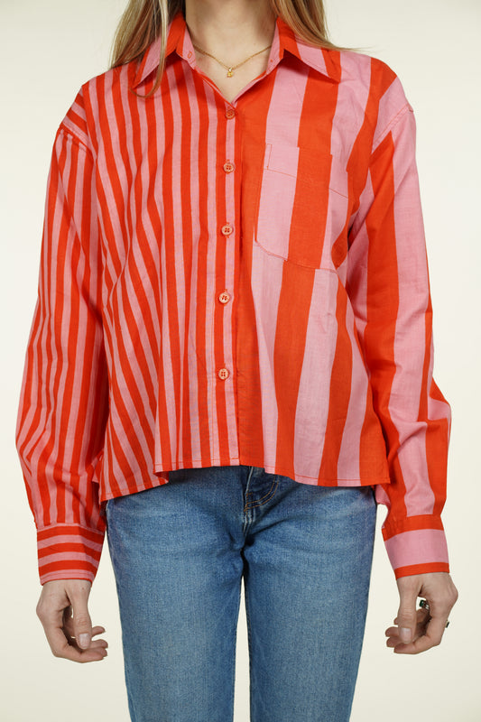 CHEMISE RAYURE ASYMETRIQUE ORANGE