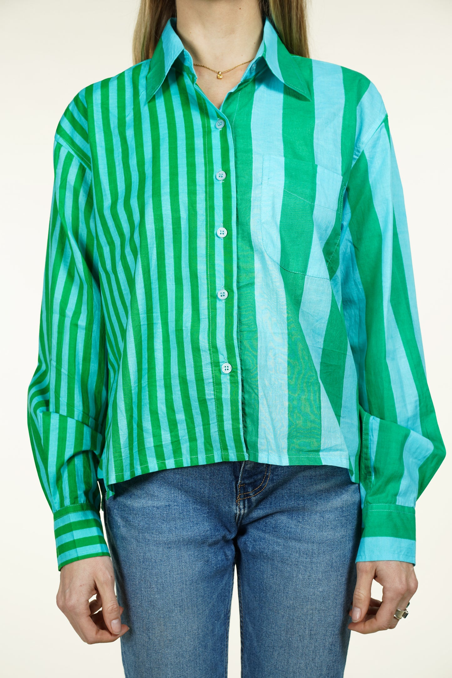 CHEMISE RAYURE ASYMETRIQUE VERTE