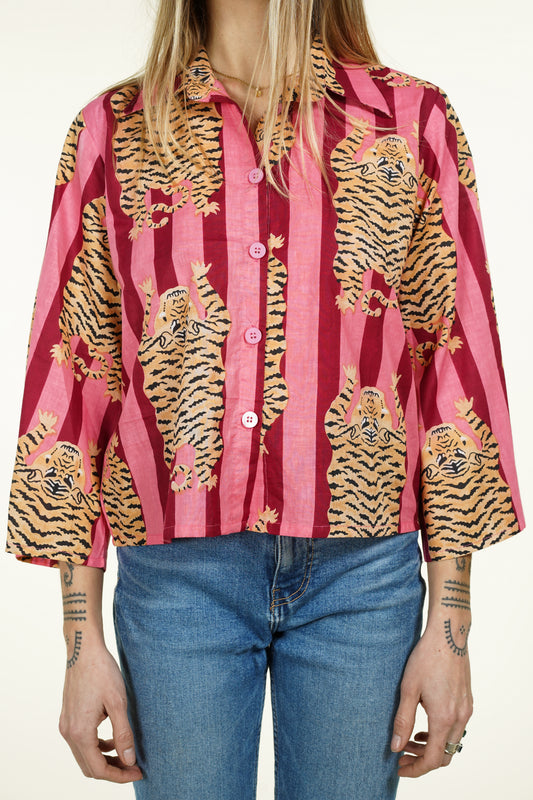 CHEMISE KIMONO TIGRE ROSE