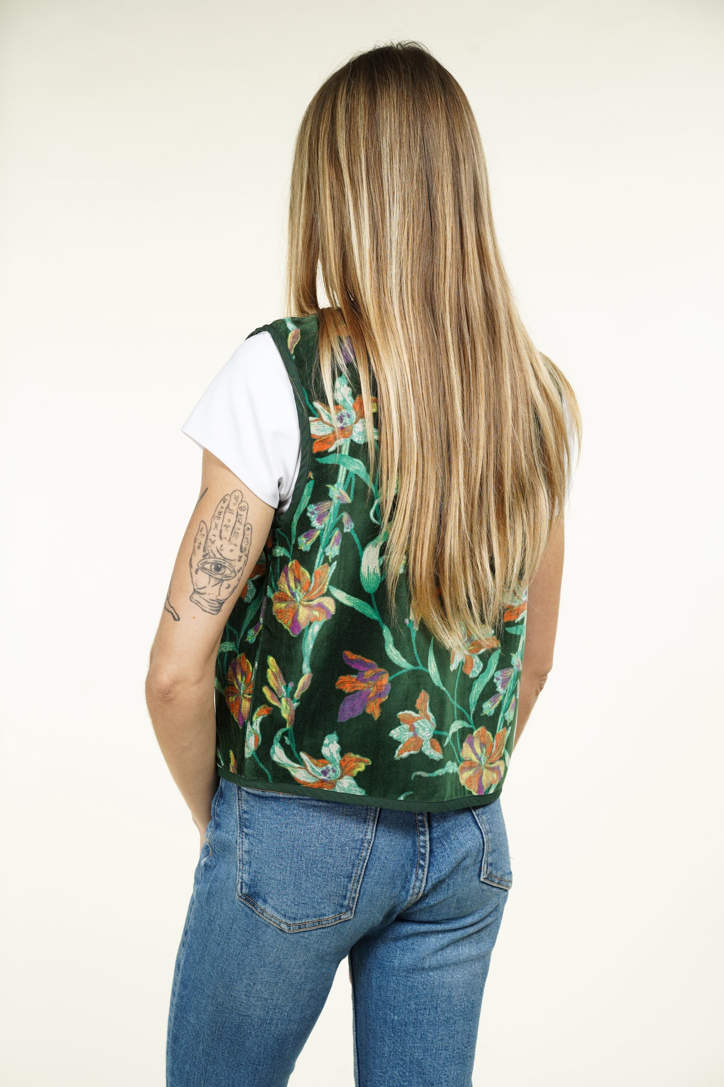 GILET VELOUR VERT FLORAUX