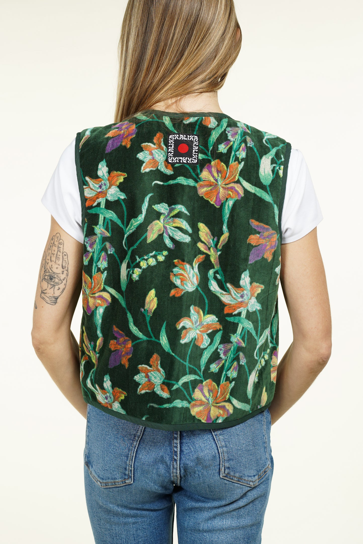 GILET VELOUR VERT FLORAUX