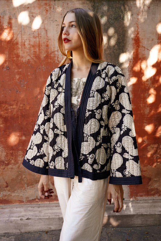 KIMONO BLOCKPRINT MATELASSÉ PAISLEY