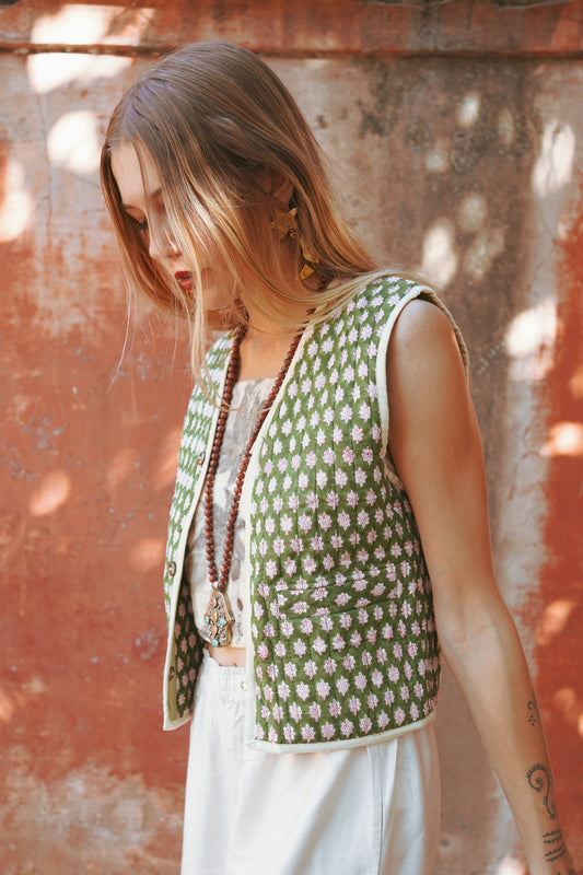 GILET REVERSIBLE BLOCKPRINT PROVENCE VERT