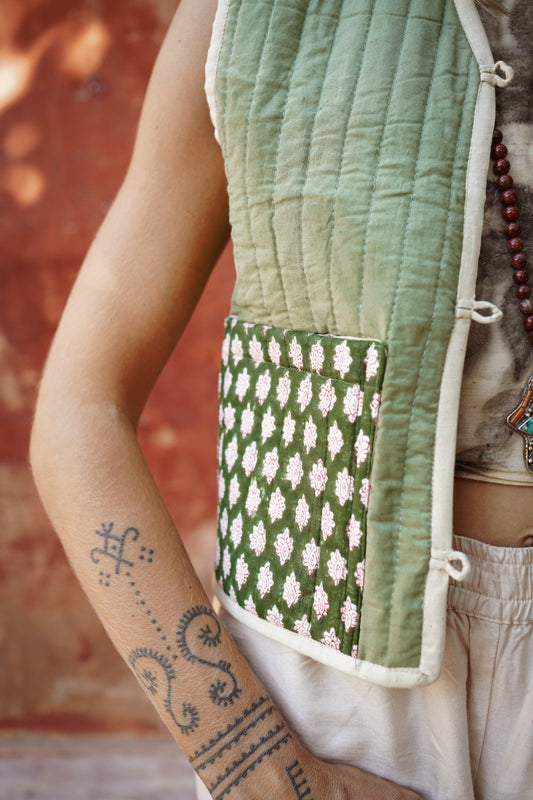 GILET REVERSIBLE BLOCKPRINT PROVENCE VERT