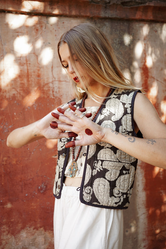 GILET REVERSIBLE BLOCKPRINT PAISLEY NOIR