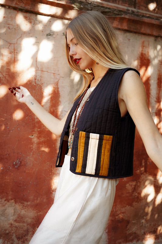 GILET REVERSIBLE BLOCKPRINT CAPPUCCINO