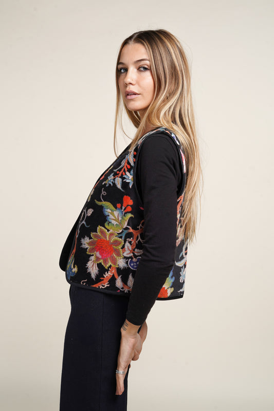 GILET VELOUR NOIR FLORAL