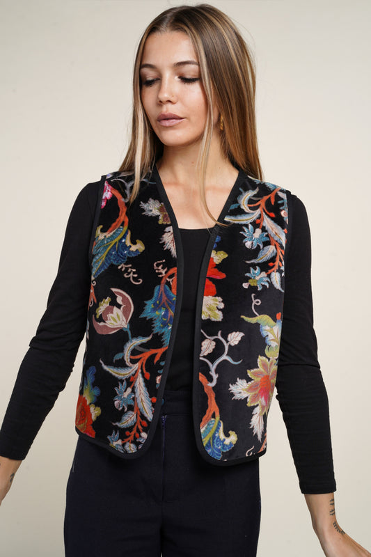 GILET VELOUR NOIR FLORAL
