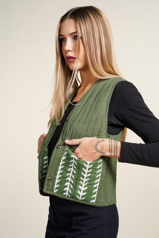 GILET REVERSIBLE BLOCKPRINT MATISSE VERT