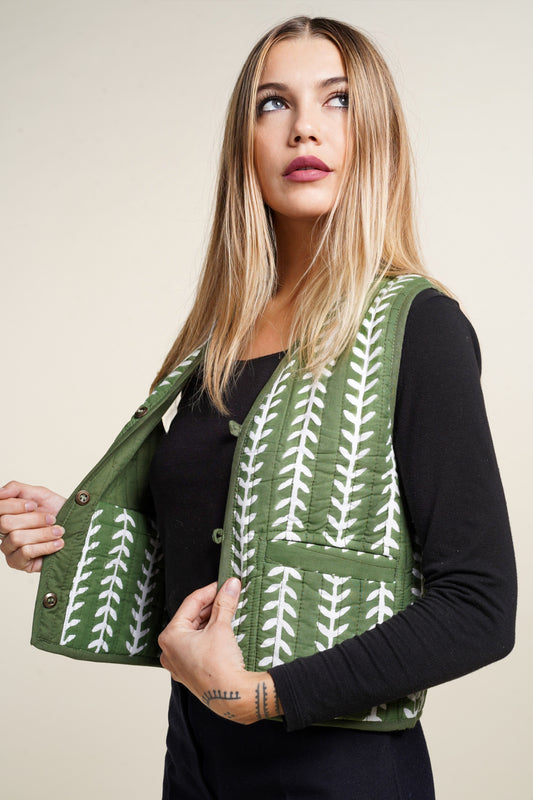 GILET REVERSIBLE BLOCKPRINT MATISSE VERT