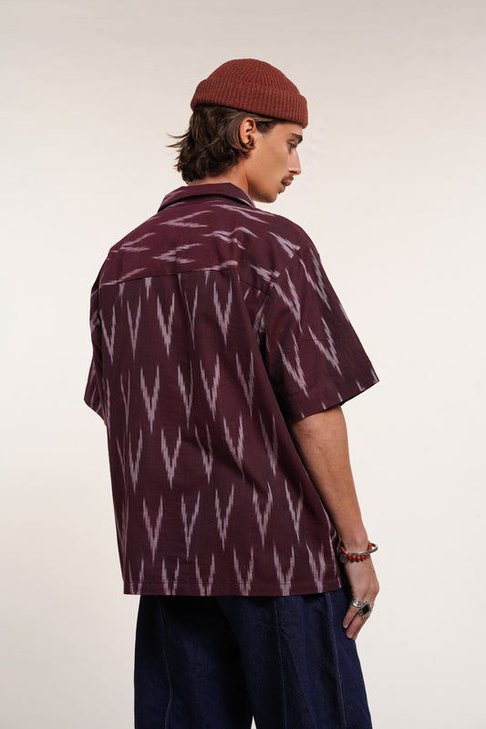 Chemise Khadi - Ikat rouge prune