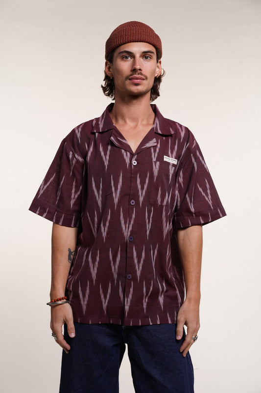 Chemise Khadi - Ikat rouge prune