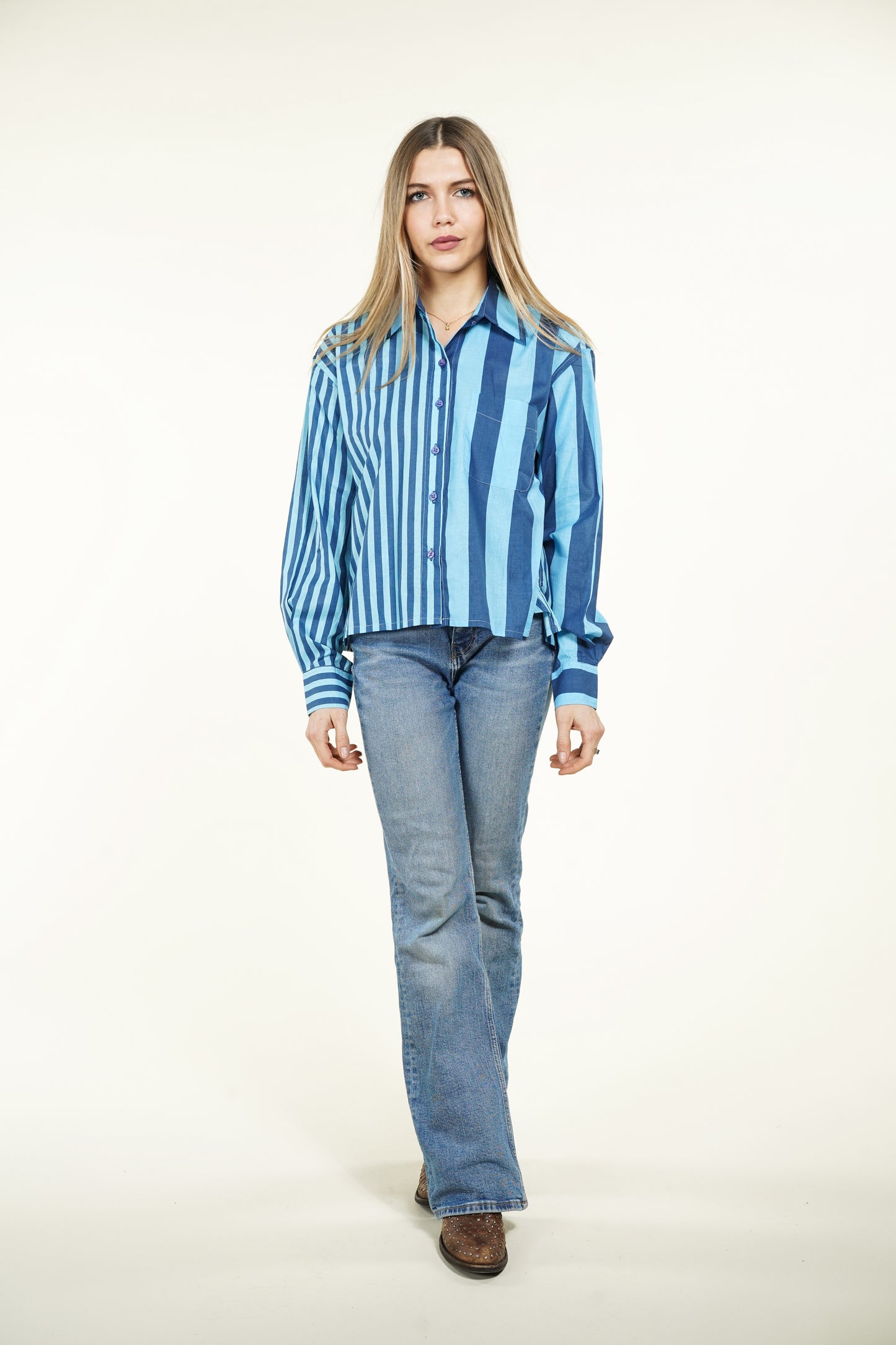 CHEMISE RAYURE ASYMETRIQUE BLEUE