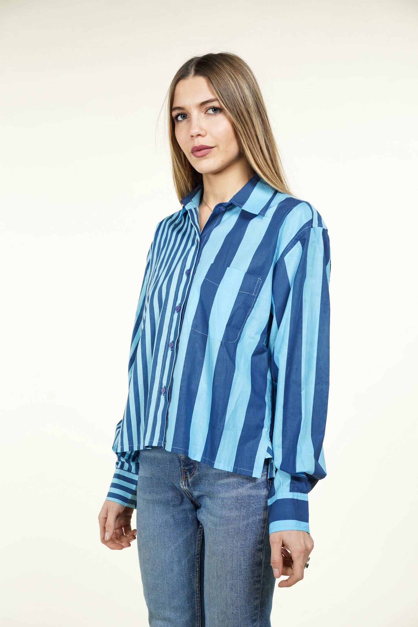 CHEMISE RAYURE ASYMETRIQUE BLEUE