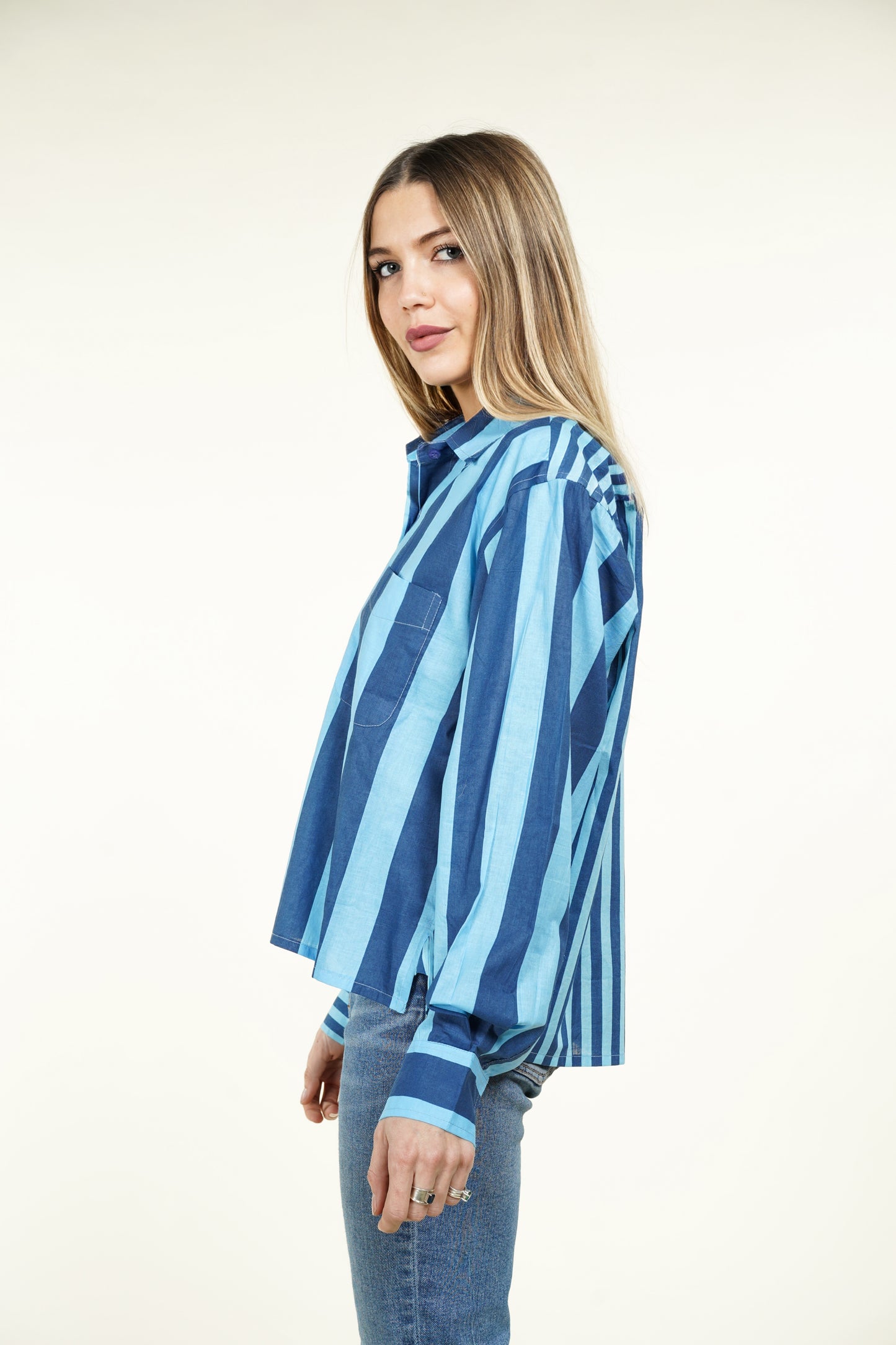 CHEMISE RAYURE ASYMETRIQUE BLEUE