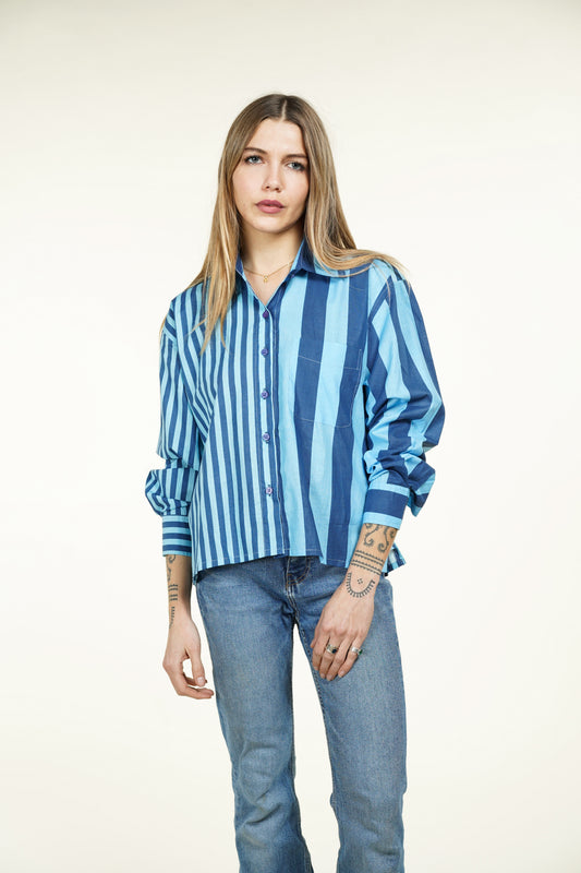 CHEMISE RAYURE ASYMETRIQUE BLEUE