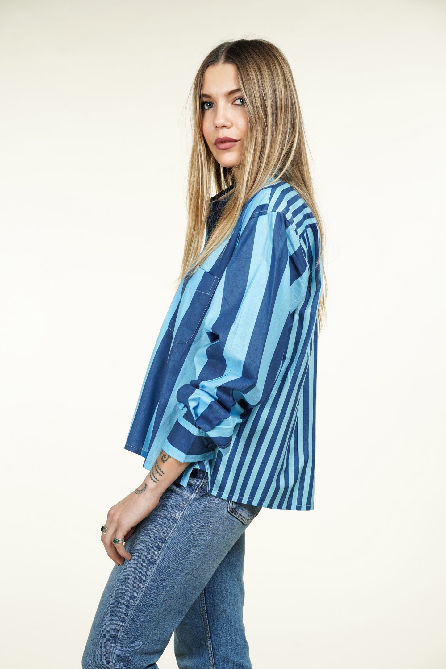CHEMISE RAYURE ASYMETRIQUE BLEUE