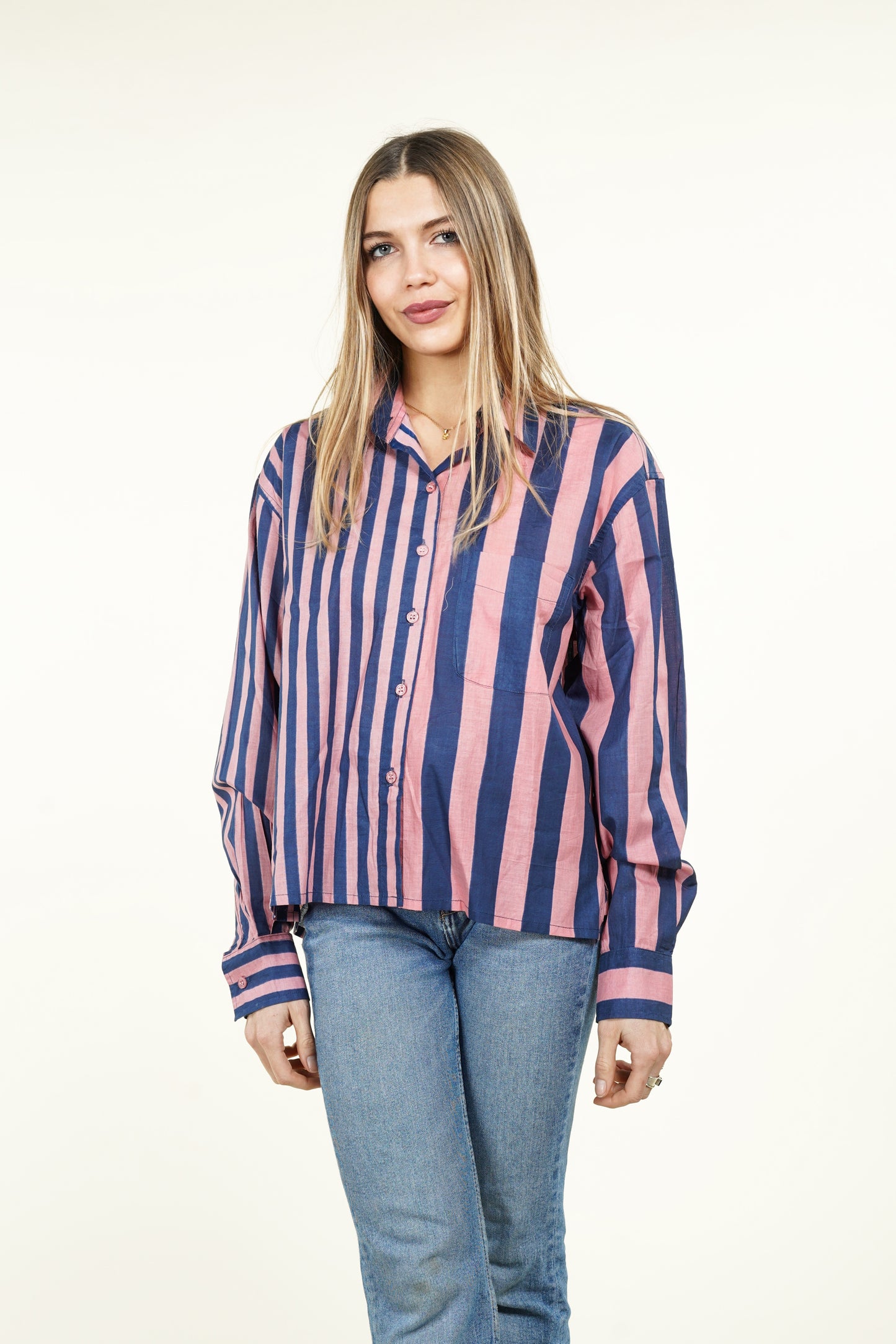 CHEMISE RAYURE ASYMETRIQUE ROSE ET BLEUE