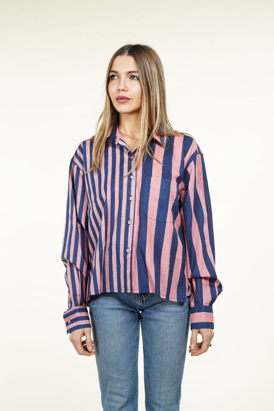 CHEMISE RAYURE ASYMETRIQUE ROSE ET BLEUE