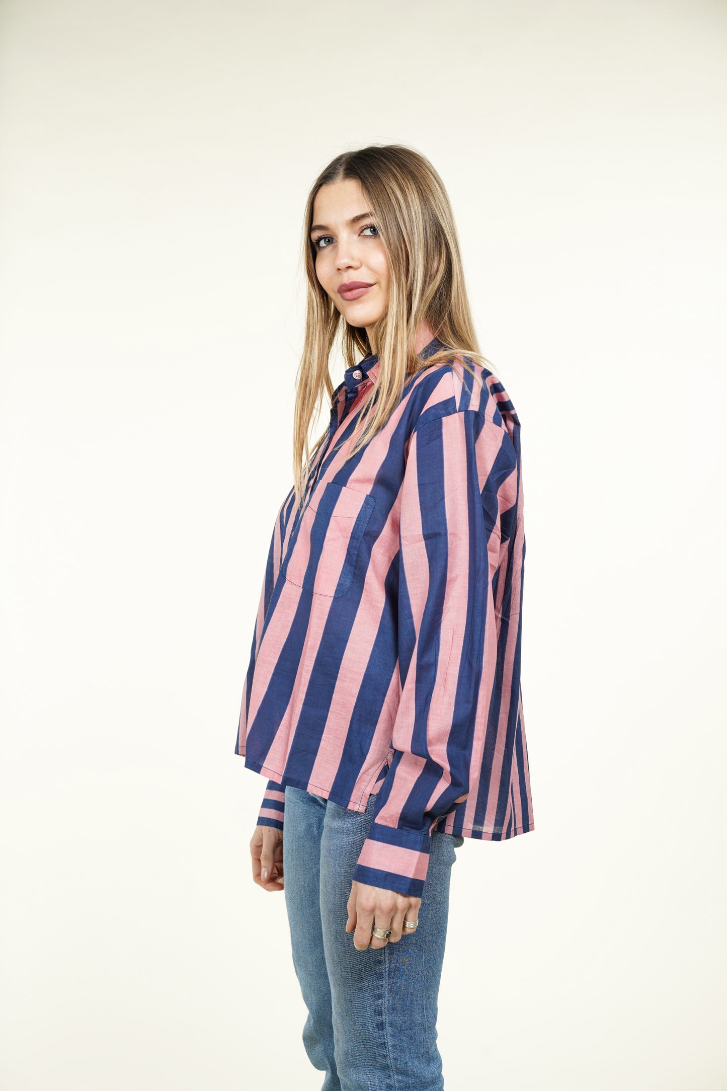 CHEMISE RAYURE ASYMETRIQUE ROSE ET BLEUE